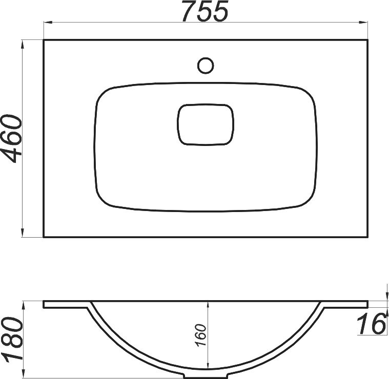 Мебельная раковина Aqwella 5 stars Malaga 76 накладная, белая, прямоугольная, искусственный мрамор