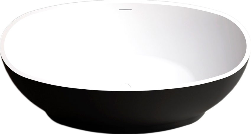 Акриловая ванна Abber AB9207MB 165x80 см, отдельностоящая, черная матовая, овальная, с каркасом, со сливом-переливом