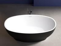 Акриловая ванна Abber AB9207MB 165x80 см, отдельностоящая, черная матовая, овальная, с каркасом, со сливом-переливом