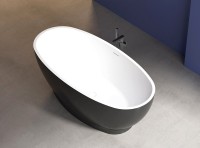 Акриловая ванна Abber AB9207MB 165x80 см, отдельностоящая, черная матовая, овальная, с каркасом, со сливом-переливом
