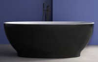 Акриловая ванна Abber AB9207MB 165x80 см, отдельностоящая, черная матовая, овальная, с каркасом, со сливом-переливом