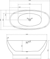 Акриловая ванна Abber AB9207MB 165x80 см, отдельностоящая, черная матовая, овальная, с каркасом, со сливом-переливом