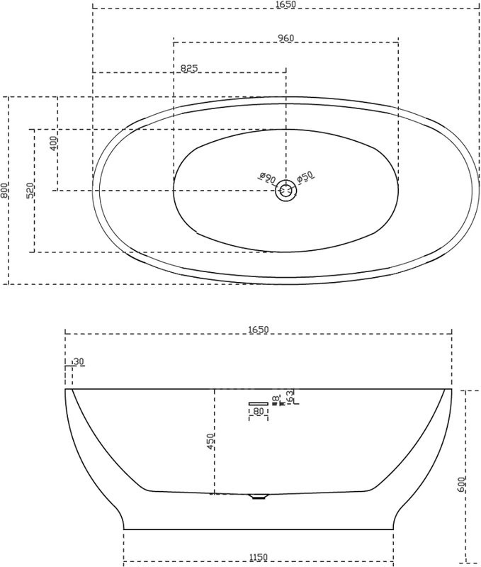 Акриловая ванна Abber AB9207MB 165x80 см, отдельностоящая, черная матовая, овальная, с каркасом, со сливом-переливом