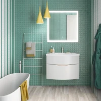 Мебельная раковина KERAMA MARAZZI Riva 80 накладная, глянцевая белая, полукруглая, фаянс, со скрытым сливом