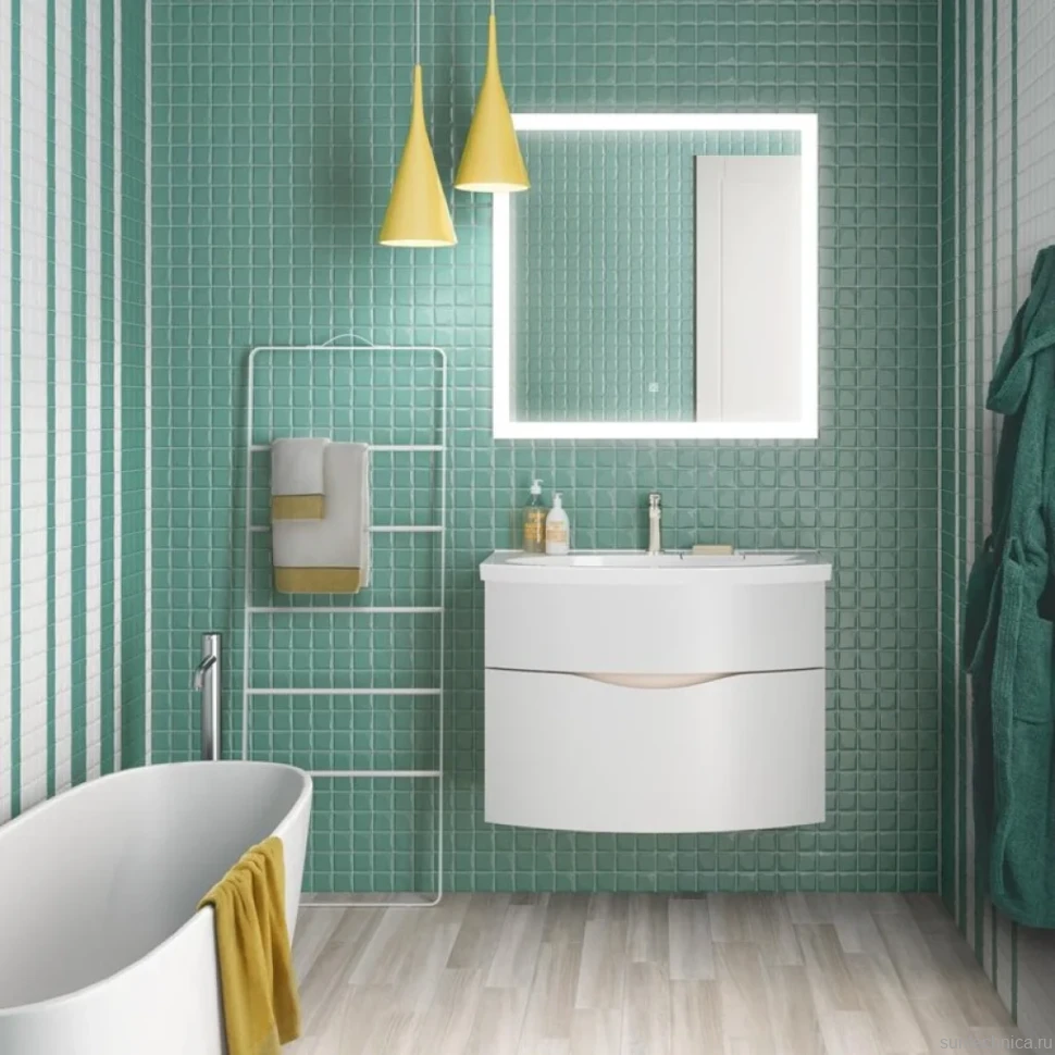 Мебельная раковина KERAMA MARAZZI Riva 80 накладная, глянцевая белая, полукруглая, фаянс, со скрытым сливом