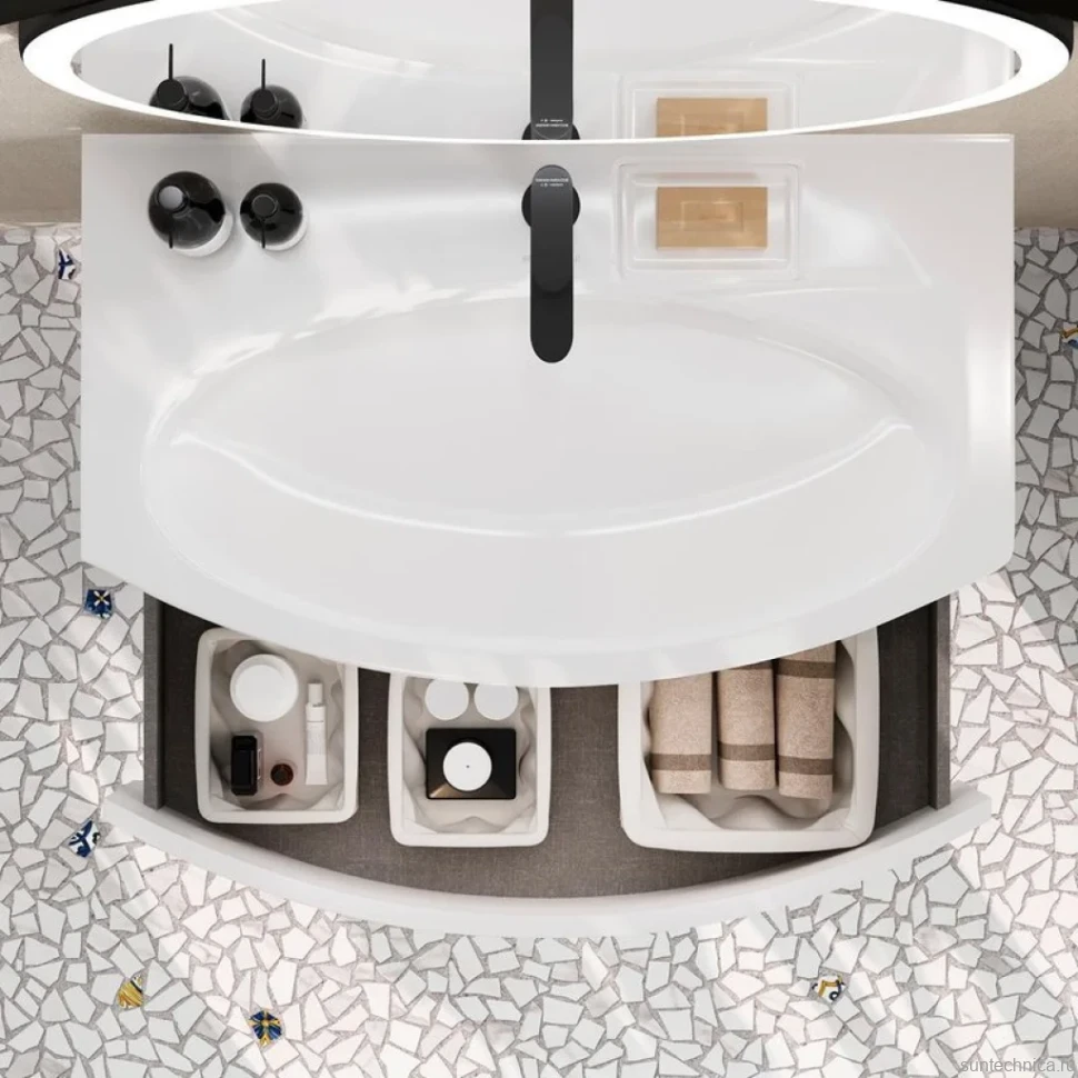 Мебельная раковина KERAMA MARAZZI Riva 80 накладная, глянцевая белая, полукруглая, фаянс, со скрытым сливом