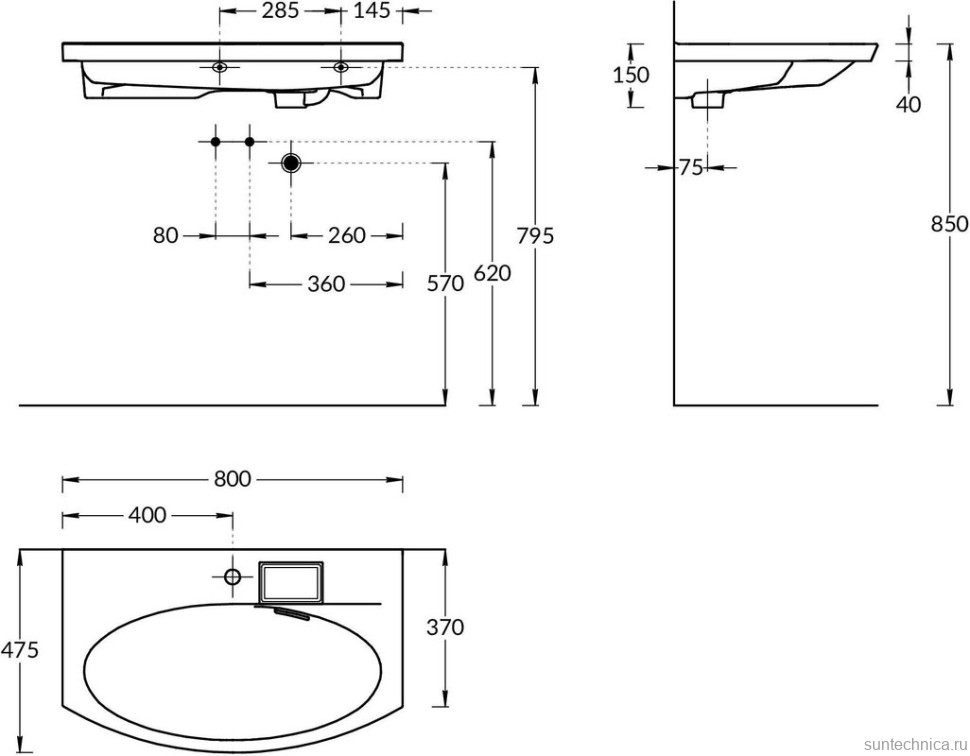 Мебельная раковина KERAMA MARAZZI Riva 80 накладная, глянцевая белая, полукруглая, фаянс, со скрытым сливом