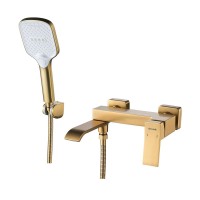 Смеситель для ванны с изливом и душевой лейкой Shevanik S4002G, золотой сатин