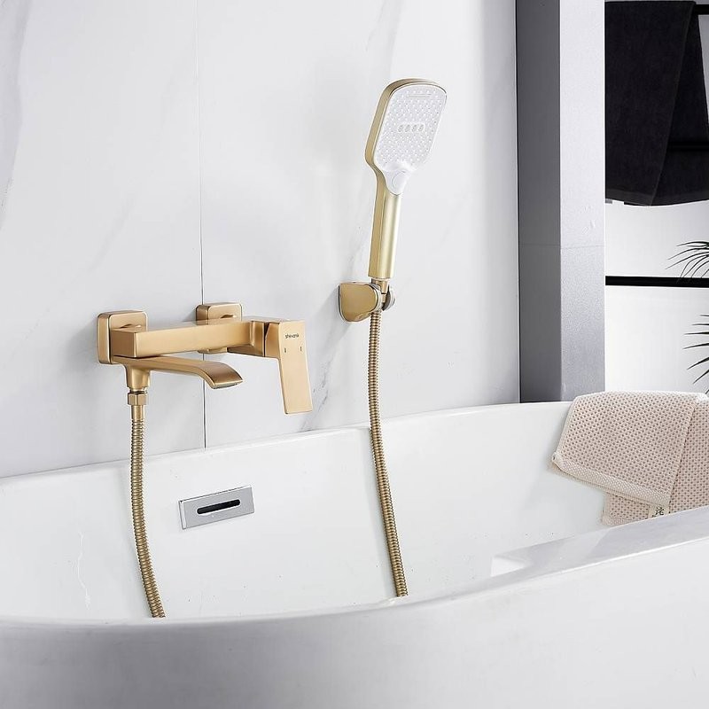 Смеситель для ванны с изливом и душевой лейкой Shevanik S4002G, золотой сатин