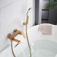 Смеситель для ванны с изливом и душевой лейкой Shevanik S4002G, золотой сатин