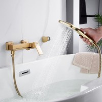 Смеситель для ванны с изливом и душевой лейкой Shevanik S4002G, золотой сатин