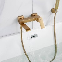 Смеситель для ванны с изливом и душевой лейкой Shevanik S4002G, золотой сатин