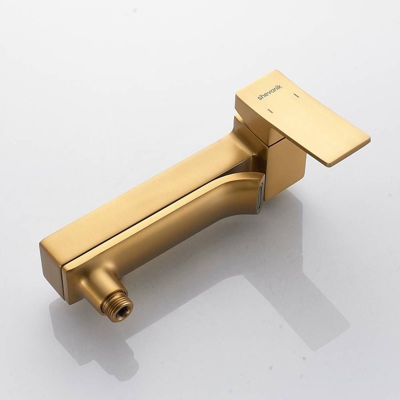 Смеситель для ванны с изливом и душевой лейкой Shevanik S4002G, золотой сатин