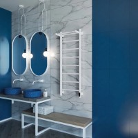 Полотенцесушитель электрический Grota App 430х1200 RAL9016 EL 120x45 см, подключение справа, слева, скрытое подключение справа, матовый белый, лесенка, из стали, с полкой