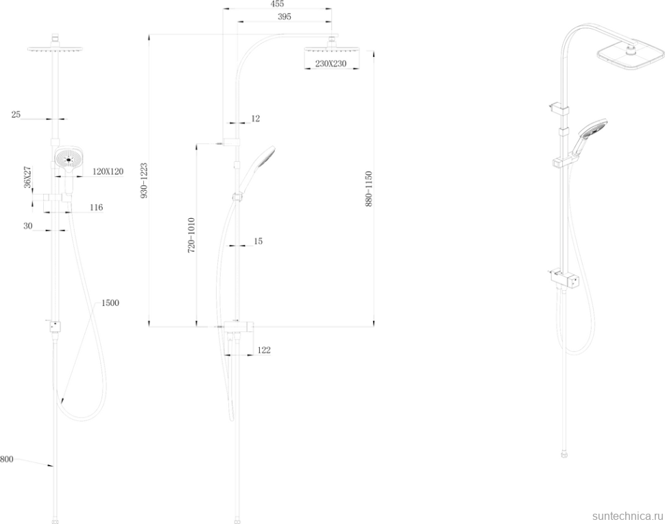 Душевая стойка KERAMA MARAZZI Fonte FO.102.KM.BLK.M матовая черная
