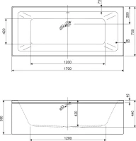 Акриловая ванна Cezares Plane Mini 170x75 см, пристенная, белая, на ножках