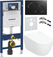 Комплект Умный унитаз Geberit AquaClean Alba безободковый, с биде + Инсталляция Duofix UP 320 111.300.00.5 + Кнопка Sigma 01 115.770.DW.5 черная + Звукоизоляция + Крепления 111.815.00.1 к стене