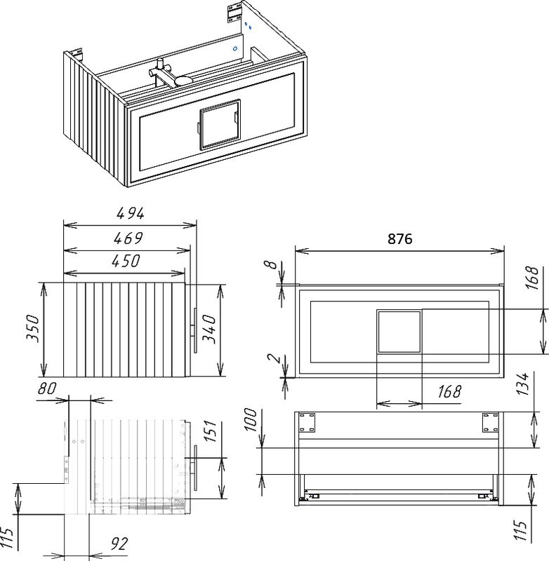 Тумба с раковиной La Fenice Cubo 90 подвесная, bianco, ручка хром, столешница белый мрамор, раковина матовая белая