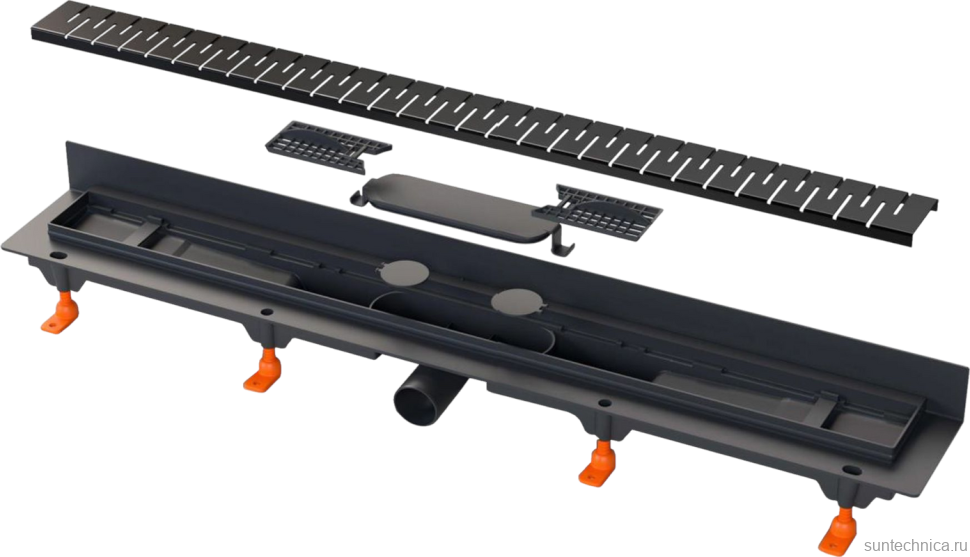 Душевой трап (лоток) MCH Chudej Medium CH750MC 75 см, решетка матовая черная, с сифоном
