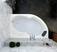 Акриловая ванна Lavinia Boho Grance Hill R 170x105 см, угловая, правая, встраиваемая, белая, асимметричная, с каркасом, с экраном, с сиденьем, подголовник слева