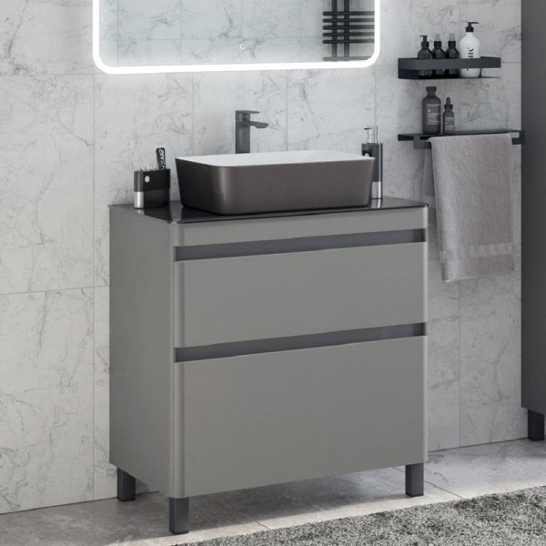 Тумба под раковину без столешницы Corozo Алабама 80 напольная, 2 ящика, графит