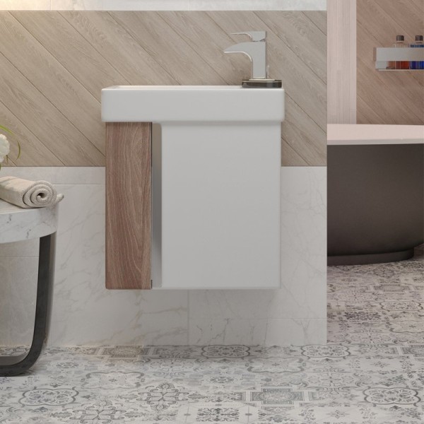 Тумба с раковиной AQUATON Вита 46 белая, ясень шимо