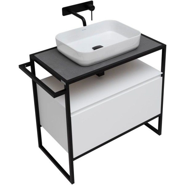 Тумба с раковиной Allen Brau Priority 80 напольная, белый матовый, столешница графит