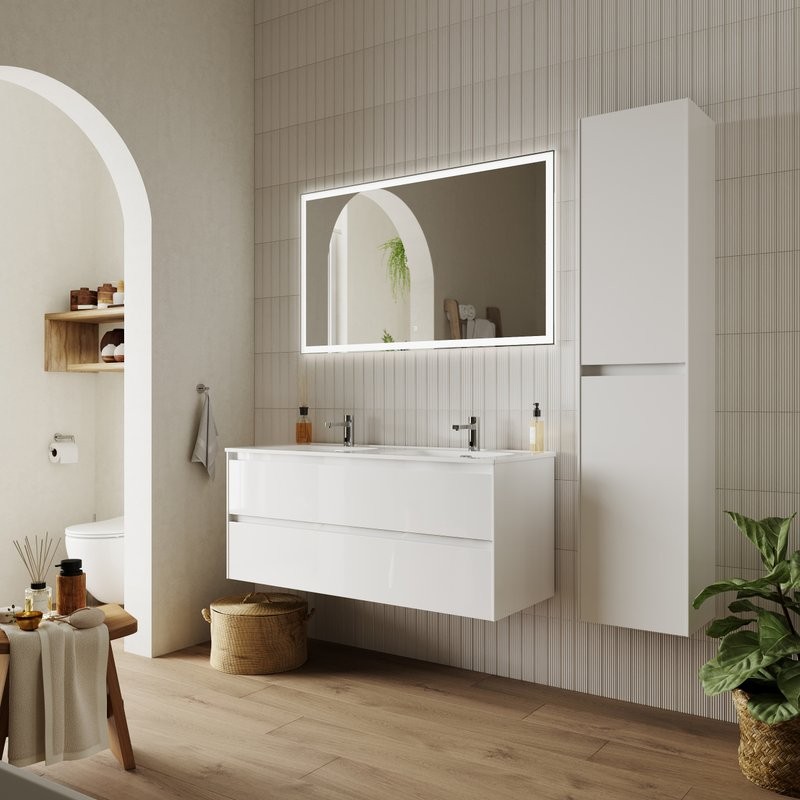 Тумба с раковиной Sancos Cento 120 см двойная, белый глянец