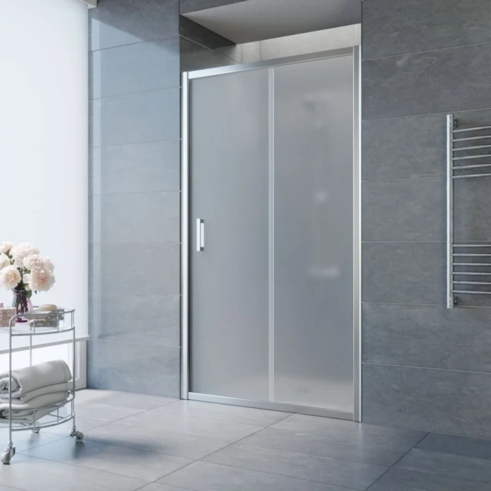 Душевая дверь в нишу Vegas Glass ZP Tur Novo 120 08 10 120 см, профиль глянцевый хром, стекло сатин