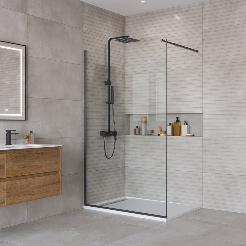 Душевая перегородка BelBagno Kraft 120 см, профиль матовый черный, стекло прозрачное