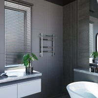 Полотенцесушитель электрический Grota Tela 430х600 NP EL 60x45 см, подключение справа, слева, скрытое подключение справа, глянцевый хром, лесенка, с полкой