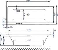 Акриловая ванна Excellent Heaven Slim Ultra 170x75 см, встраиваемая, с гидромассажем, белая, с каркасом, со сливом-переливом, фурнитура бронза