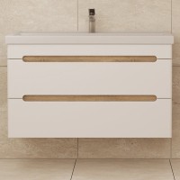 Тумба с раковиной SanStar Diva 100 подвесная, матовая белая, дуб вотан, раковина Фостер 100