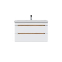 Тумба с раковиной SanStar Diva 100 подвесная, матовая белая, дуб вотан, раковина Фостер 100