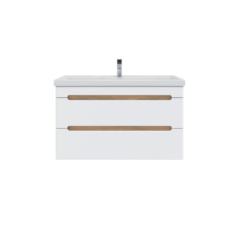 Тумба с раковиной SanStar Diva 100 подвесная, матовая белая, дуб вотан, раковина Фостер 100