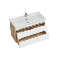 Тумба с раковиной SanStar Diva 100 подвесная, матовая белая, дуб вотан, раковина Фостер 100
