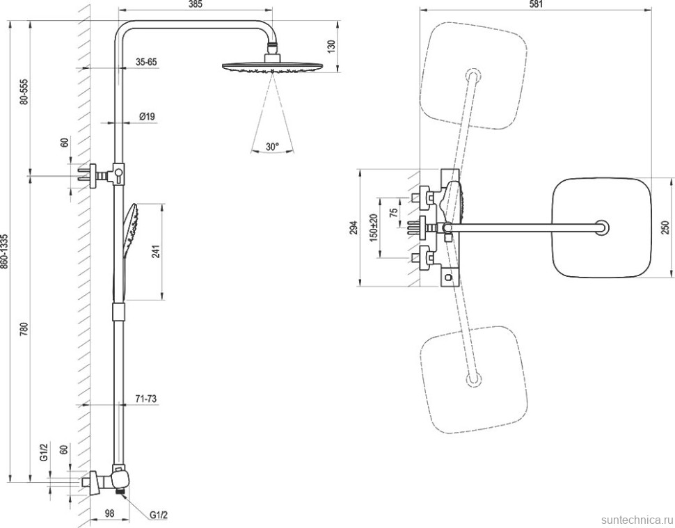 Душевая стойка Ravak 10° Free TD F 091.00/150 хром
