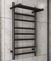 Полотенцесушитель электрический Bauedge Stil Shelf R 40х80, с полкой, матовый черный RAL9005