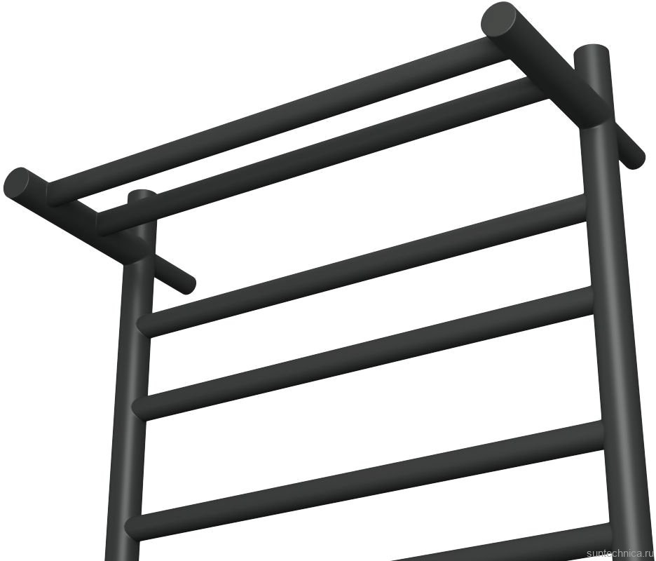 Полотенцесушитель электрический Bauedge Stil Shelf R 40х80, с полкой, матовый черный RAL9005