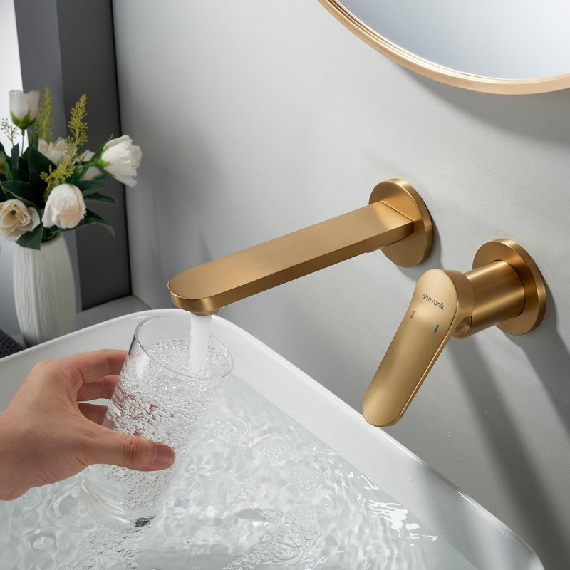 Смеситель для раковины/умывальника встраиваемый Shevanik S4341G, золотой сатин