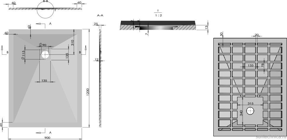 Поддон для душа Vincea VST-4SR9012G 120x90 серый, с сифоном