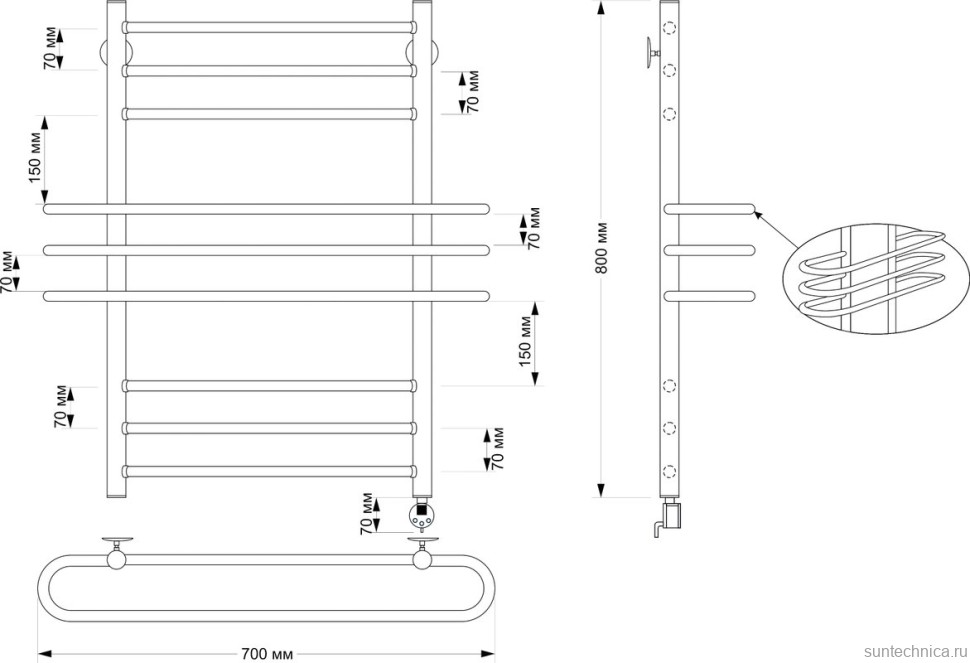 Полотенцесушитель электрический Secado Палермо 4603777478971 85x70 см, подключение справа, бронза, лесенка, латунь