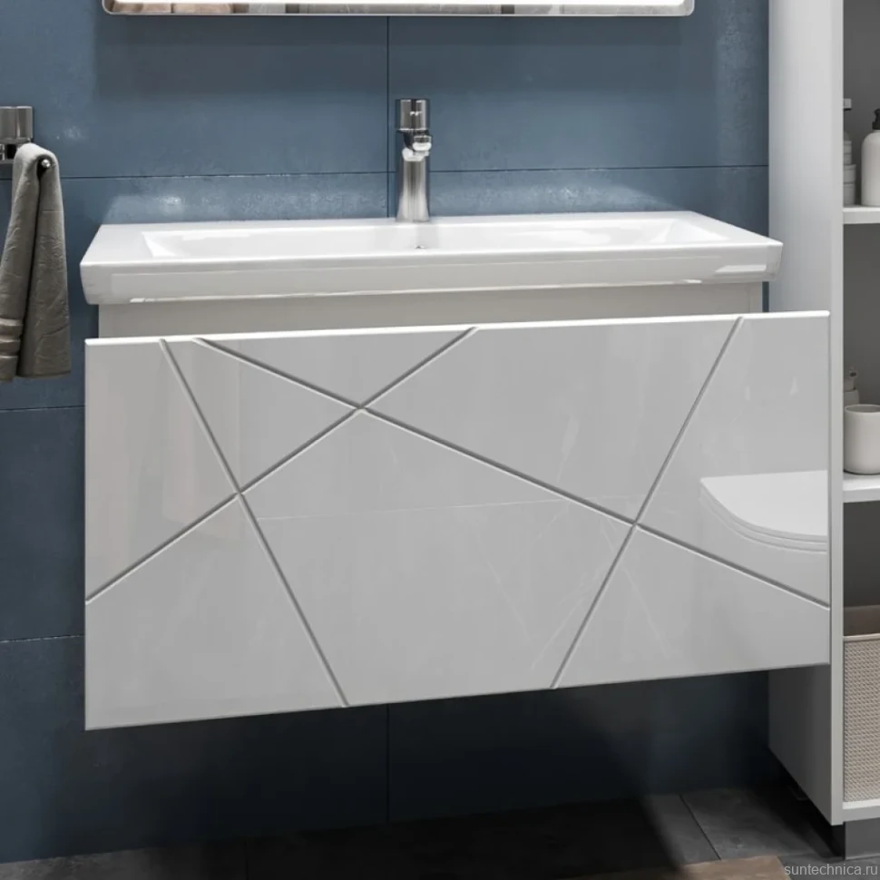 Тумба с раковиной Vigo Geometry 80 подвесная, белая, раковина Como 70