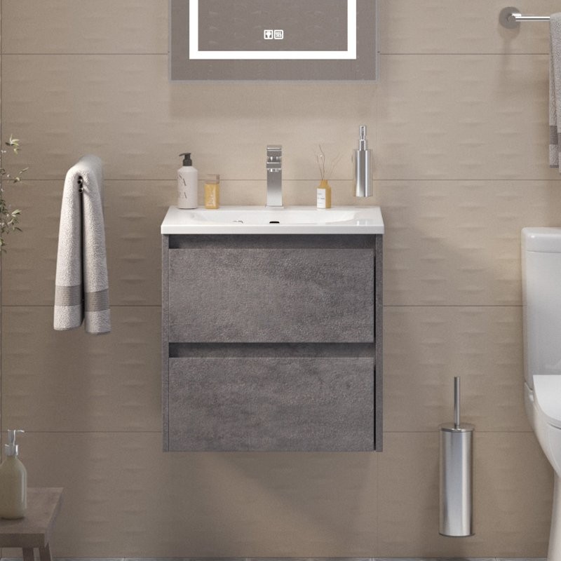 Тумба с раковиной BelBagno Kraft 39 50 cemento grigio, раковина BB-8099-3-50