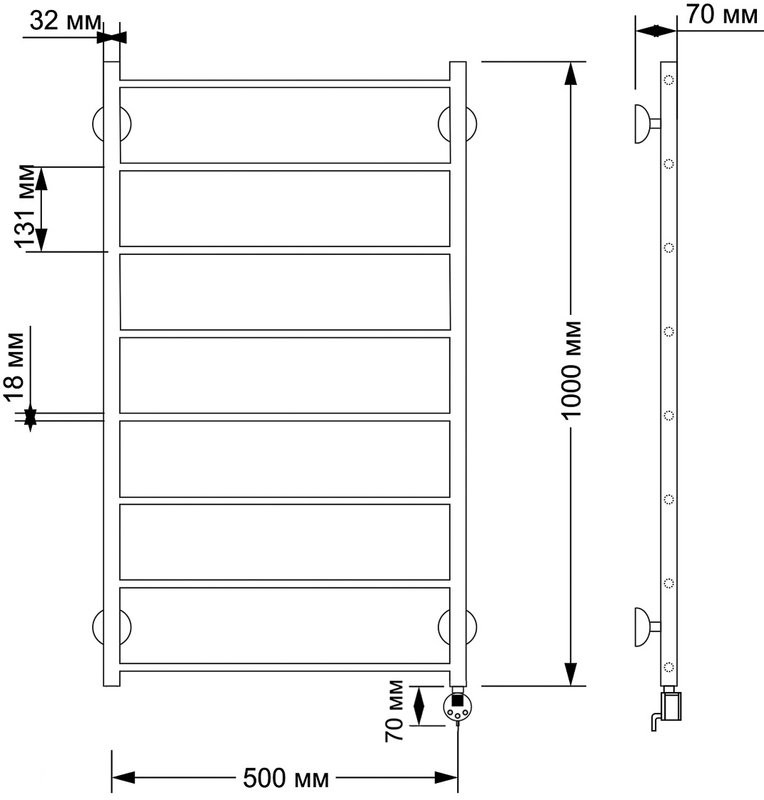 Полотенцесушитель электрический Secado Триада 1 105x55 см, подключение справа, бронза, лесенка, латунь