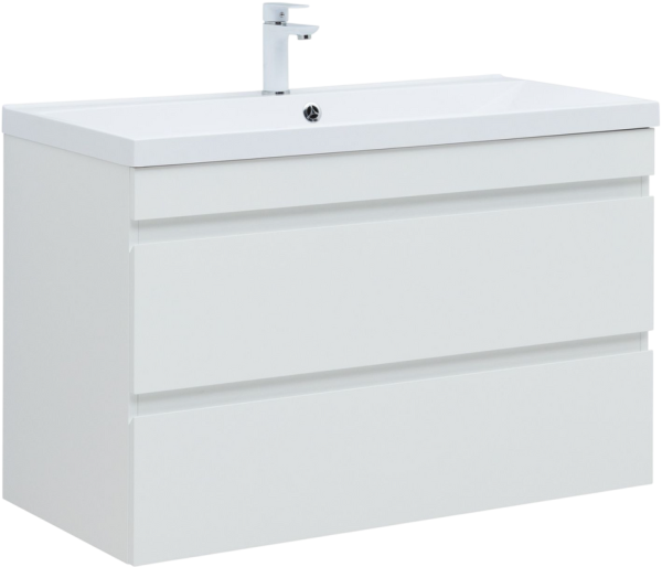 Тумба с раковиной Aquanet Нота new 100 подвесная, белая глнцевая