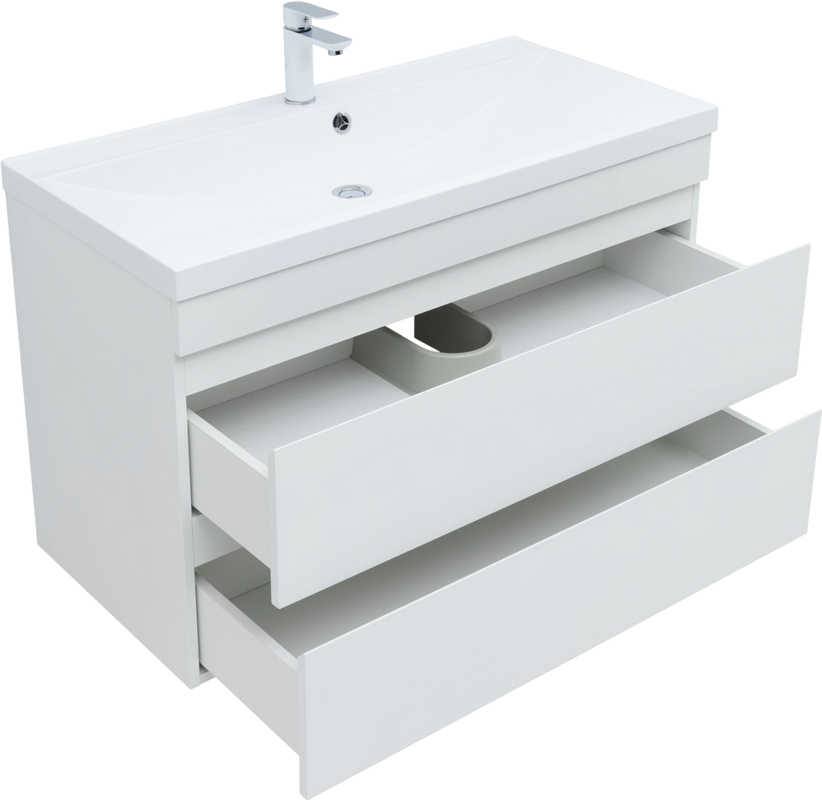 Тумба с раковиной Aquanet Нота new 100 подвесная, белая глнцевая