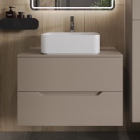 Тумба с раковиной Orange Line 80 подвесная, 2 ящика, матовый латте с раковиной B02-460W