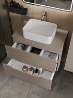 Тумба с раковиной Orange Line 80 подвесная, 2 ящика, матовый латте с раковиной B02-460W