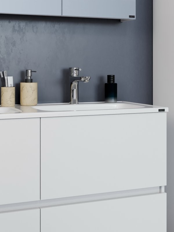 Мебель для ванной комнаты СаНта Марс 120 напольная, с ящиками, глянцевая белая